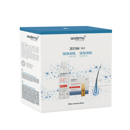 SESDERMA zestaw Seskavel Ampułki + Szampon, 12x8 ml + 200ml 